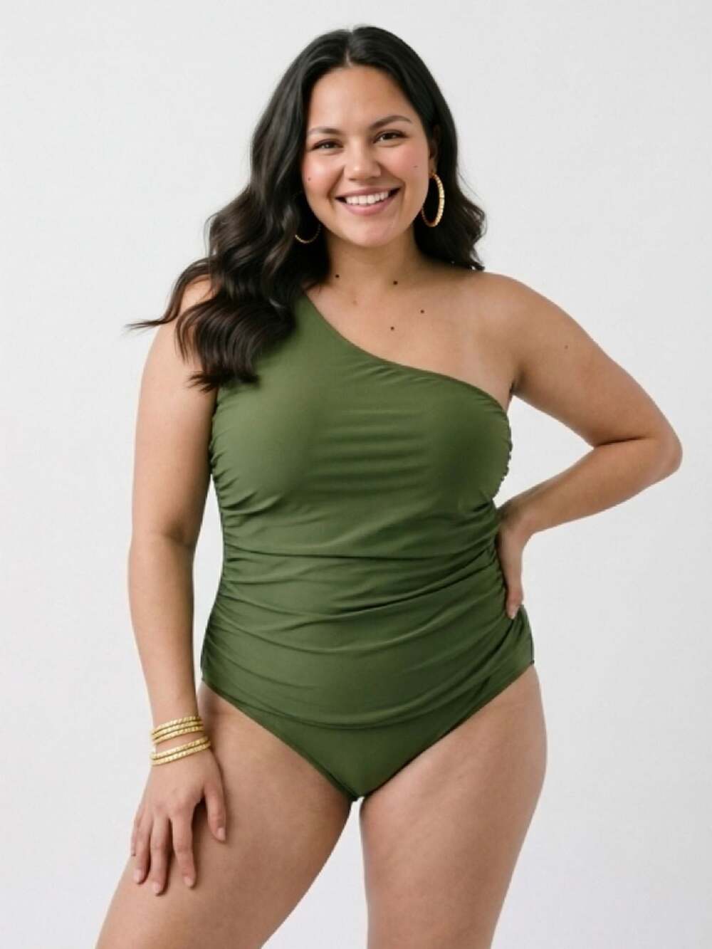 NWT J. Crew Reimagined Olive One Shoulder Swimsuit Sz 24 Quiet Luxury Resortwear